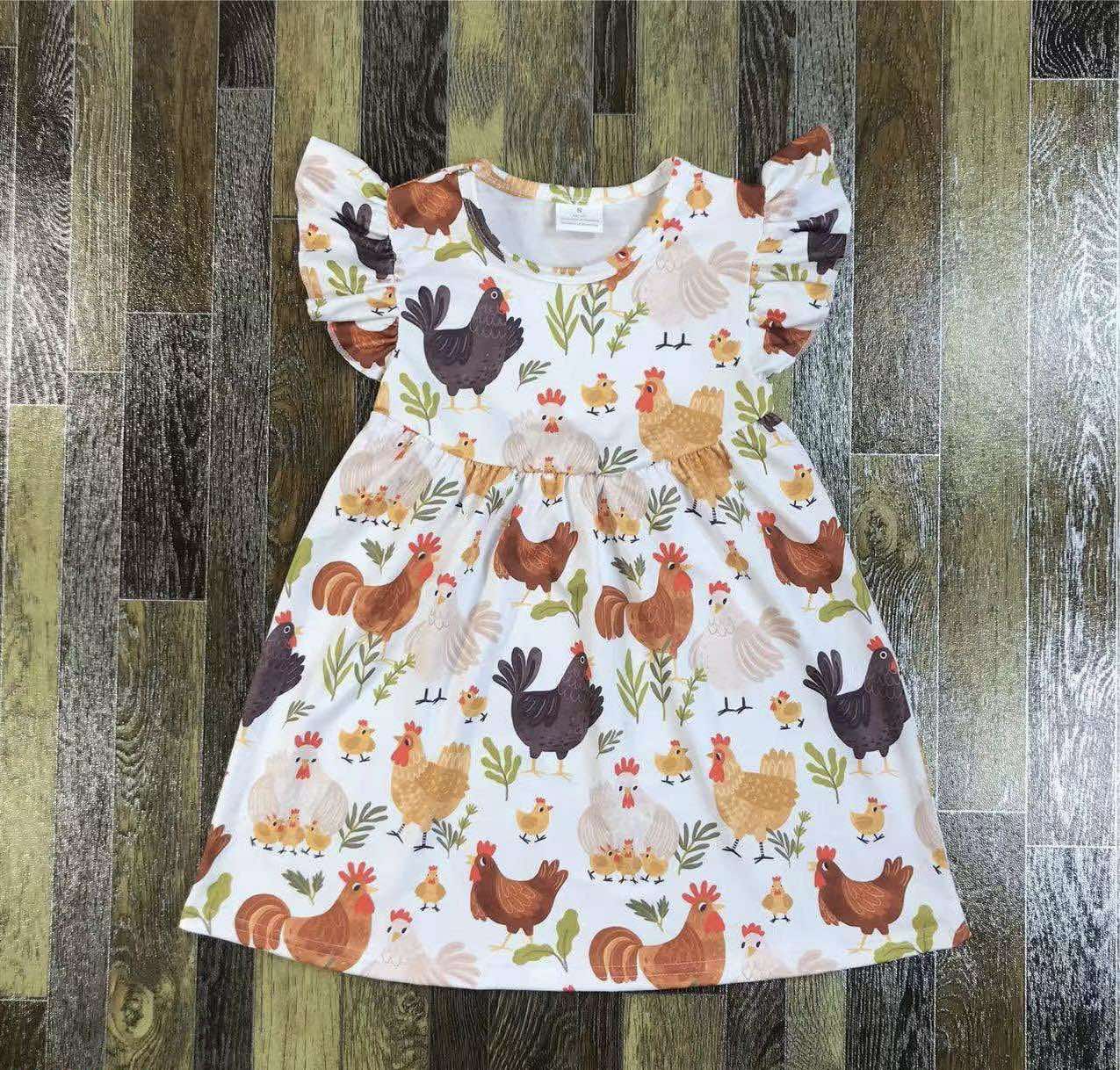 Milk Silk Flutter Sleeve Dresses - Chickens