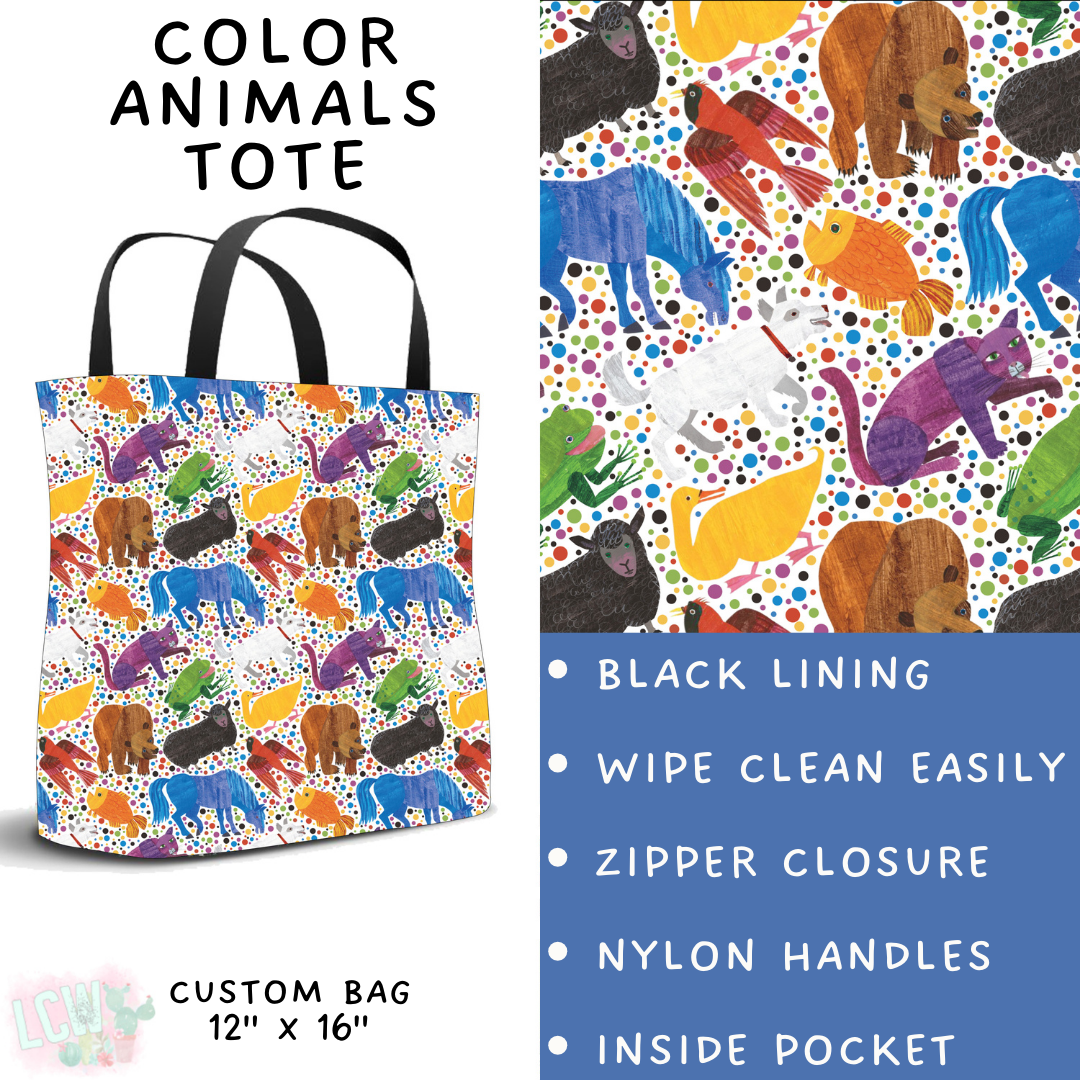 Batch #308 - Storybook Collection 2 - Closes 3/21 - ETA mid May - Color Animals Tote