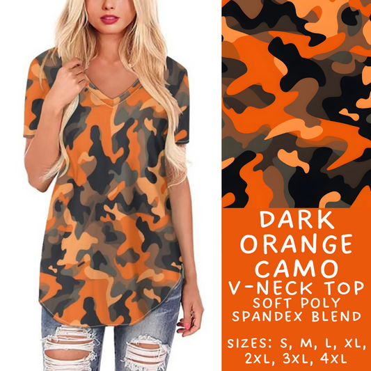 Batch #303 - Camo Colors - Closes 3/13 - ETA early/mid May - Dark Orange Camo V-Neck Tee