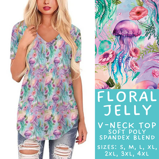 Batch #307 - Sea Life - Closes 3/20 - ETA mid May - Floral Jelly V-Neck Tee