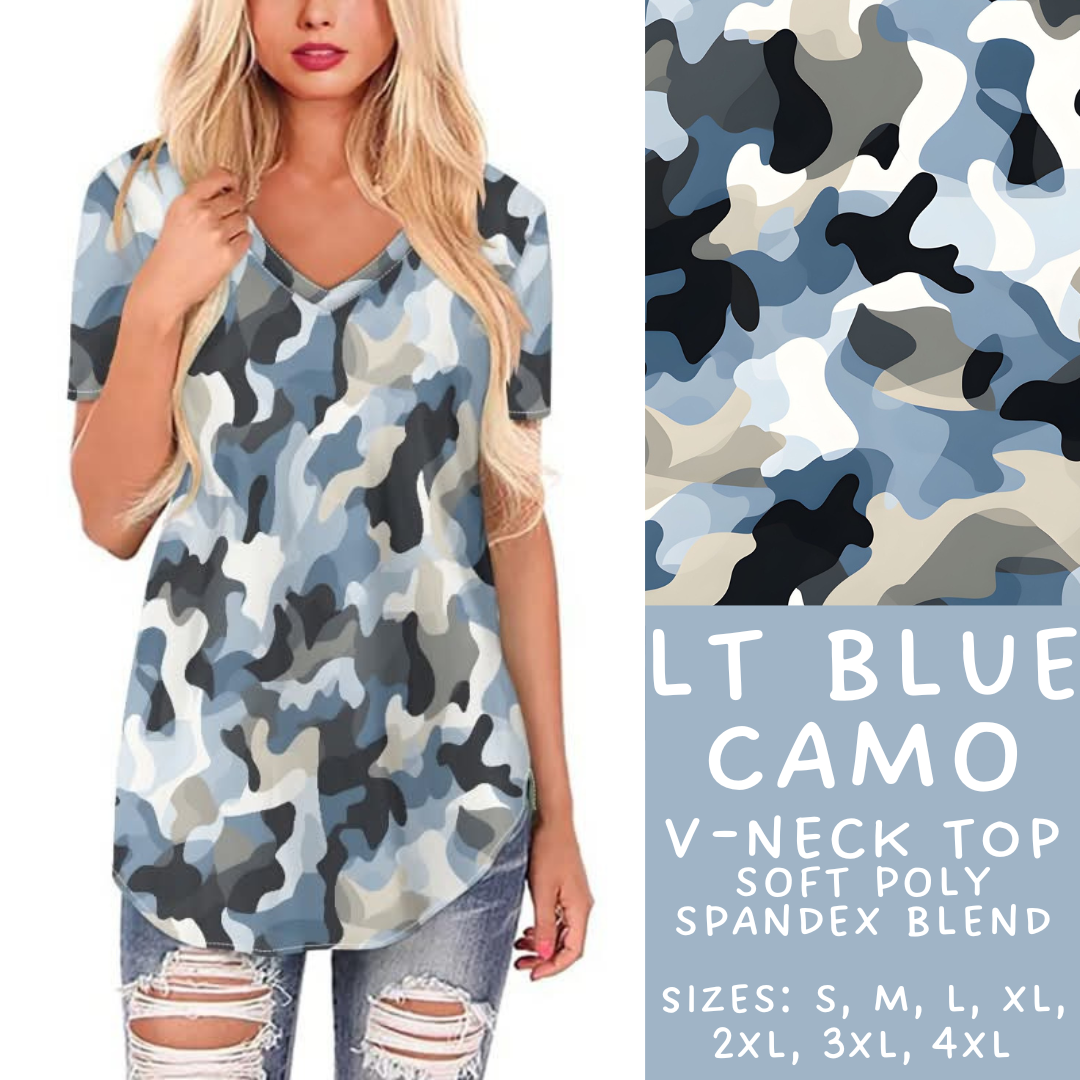 Batch #303 - Camo Colors - Closes 3/13 - ETA early/mid May - Lt Blue Camo V-Neck Tee