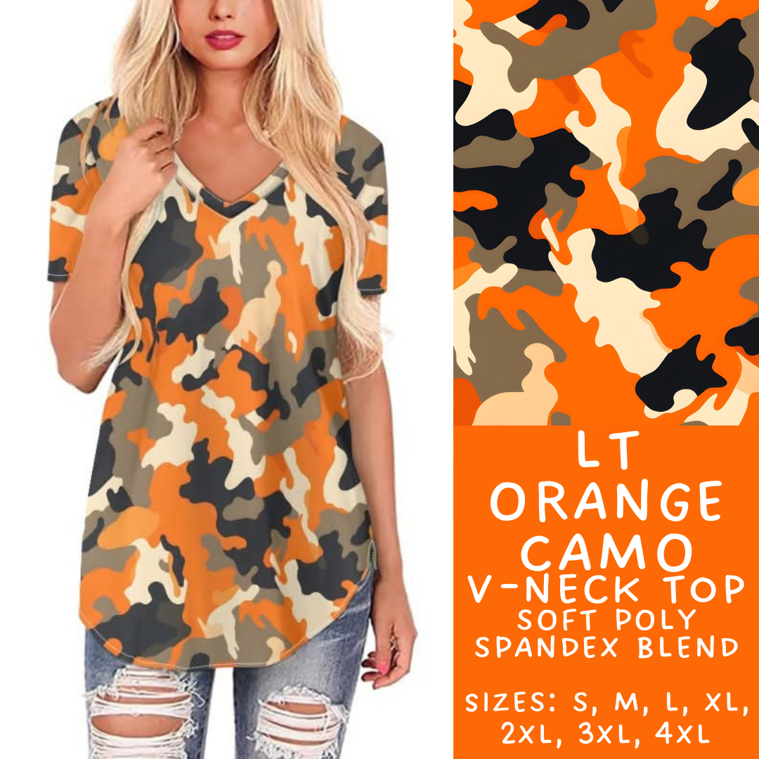 Batch #303 - Camo Colors - Closes 3/13 - ETA early/mid May - Lt Orange Camo V-Neck Tee