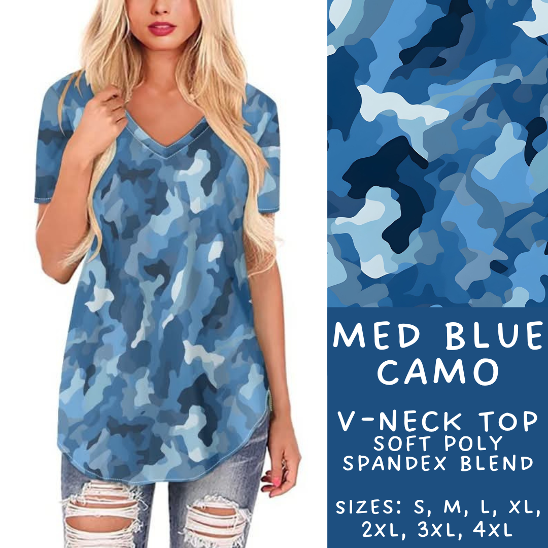 Batch #303 - Camo Colors - Closes 3/13 - ETA early/mid May - Med Blue Camo V-Neck Tee