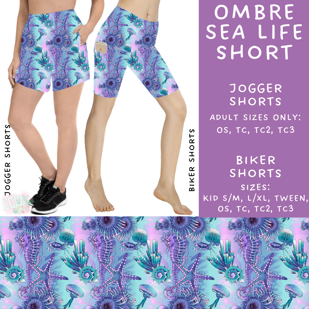 Batch #307 - Sea Life - Closes 3/20 - ETA mid May - Ombre Sea Life Biker & Jogger Shorts