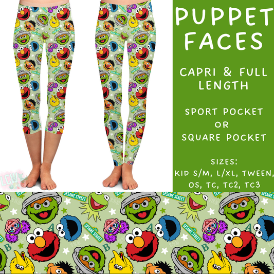 Batch #308 - Storybook Collection 2 - Closes 3/21 - ETA mid May - Puppet Faces Full and Capri Length Leggings