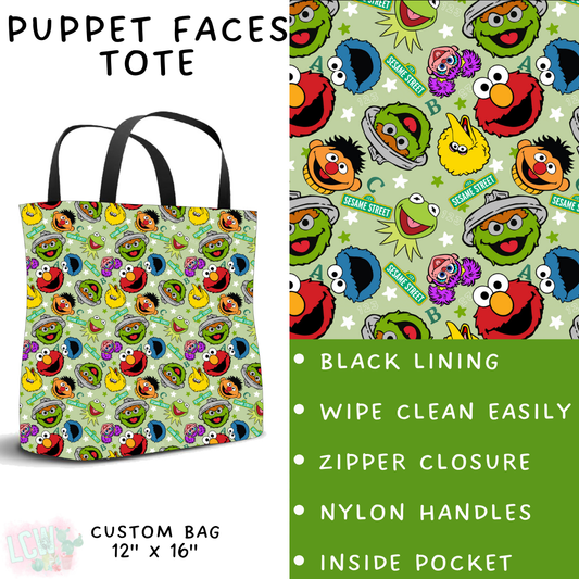 Batch #308 - Storybook Collection 2 - Closes 3/21 - ETA mid May - Puppet Faces Tote