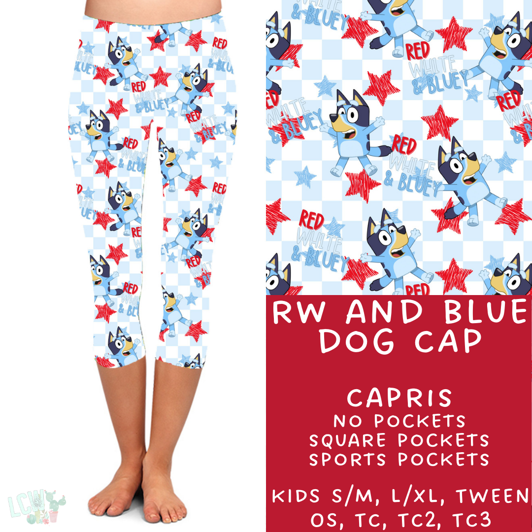 Ready To Ship - RW and Blue Dog Capri Leggings