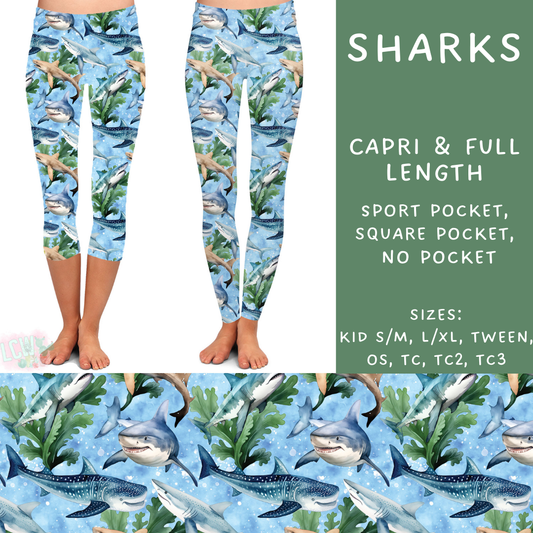 Batch #307 - Sea Life - Closes 3/20 - ETA mid May - Sharks Full and Capri Length Leggings